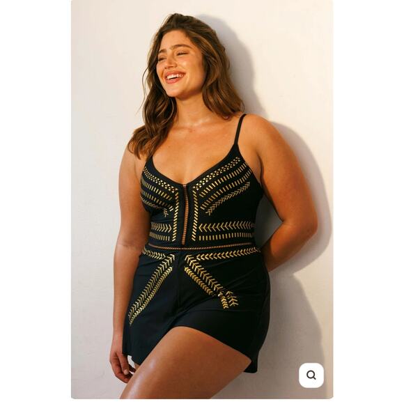 Biliblond Onepiece Overall Swim in Black Gold Womans XL NWT - Picture 2 of 13